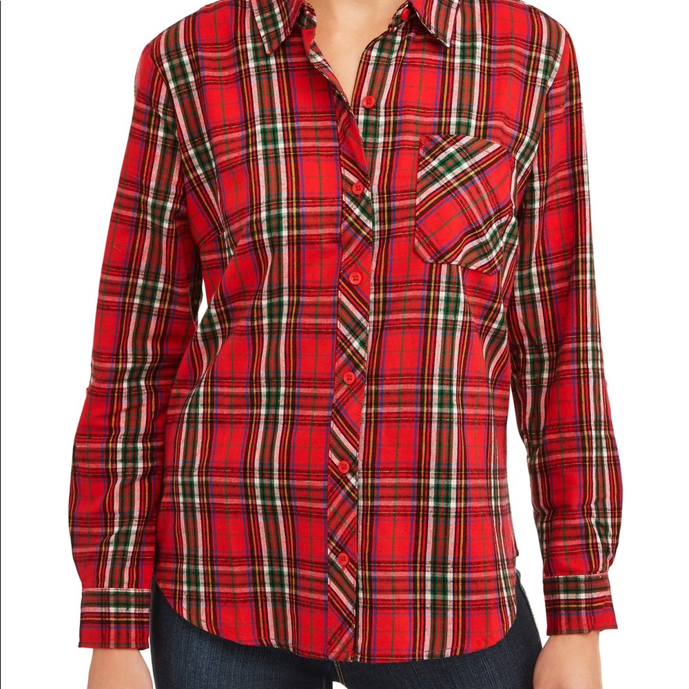 Long sleeve red and green flannel